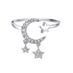 Silver Star and Moon Adjustable Ring